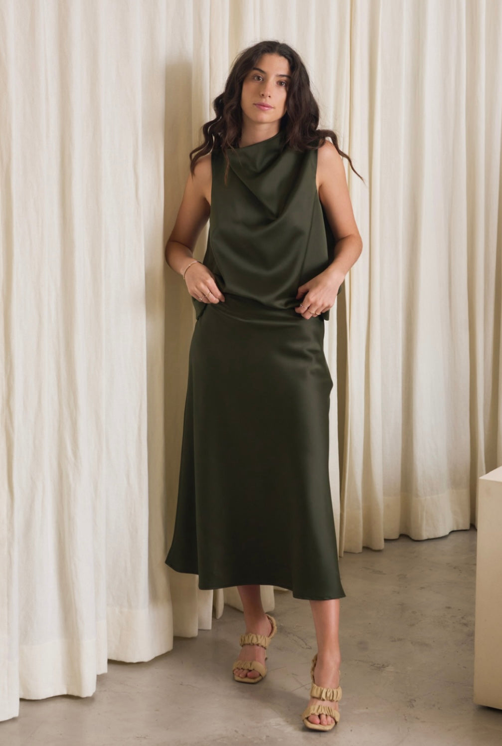 Panama Olive Satin Skirt